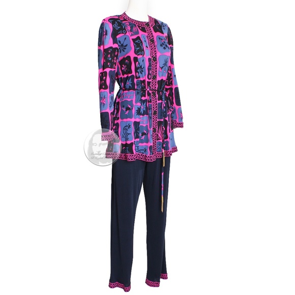 Averardo Bessi Suit Top Pants Belt 3pc Silk Jersey Floral Print Size 44 Rare 90s - Picture 6 of 11